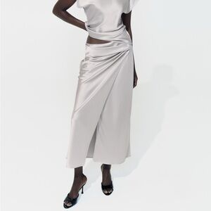 ZARA NWT Knotted Satin Effect Midi Skirt